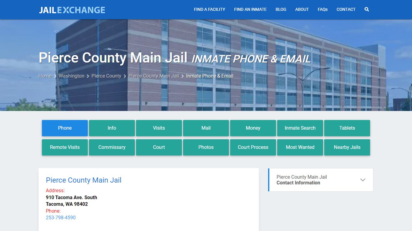 Inmate Phone - Pierce County Main Jail, WA - Jail Exchange